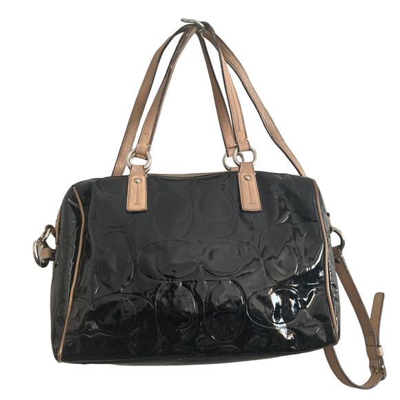 Coach Satchel Bag F25189 Signature Stripe Embossed Peyton Patent Leather - Picture 2 of 16
